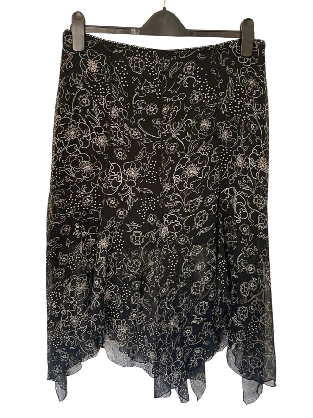 Y2K Sheer Handkerchief Hem Midi Skirt Black Floral Mesh Fairy Goth Boho - Picture 3 of 3
